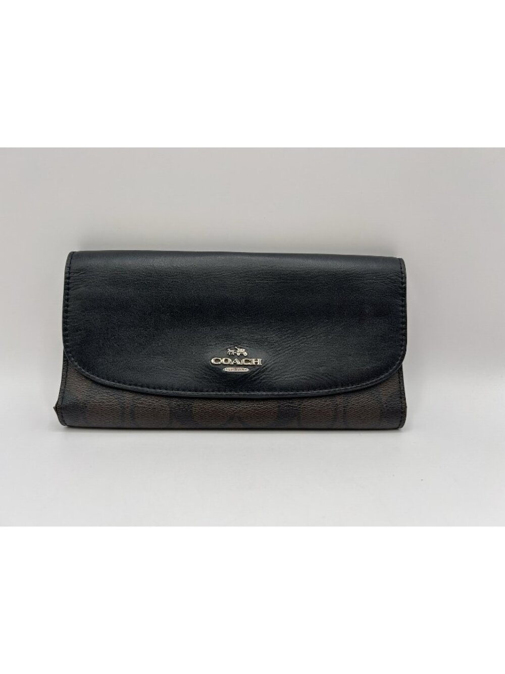 Coach F57319 Signature Monogram Tri-Fold Long Checkbook Wallet PVC Leather Brown - Picture 1 of 16